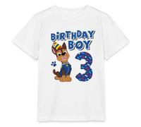 Spreadshirt Paw Patrol 3 Ans Anniversaire Chase T-Shirt Bio Enfant, 98/104 (3-4 Ans), Blanc