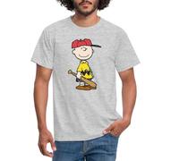 Spreadshirt Peanuts Charlie Brown Baseball T-Shirt Homme, L, Gris chiné