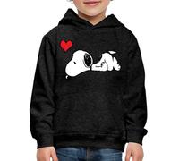 Spreadshirt Peanuts Snoopy Amour Cœur Sweat À Capuche Premium Enfant, 152/164 (12-14 Ans), Charbon