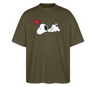 Spreadshirt Peanuts Snoopy Amour Cœur T Shirt Oversize Stanley/Stella Unisexe Bio, L, Kaki