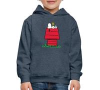 Spreadshirt Peanuts Snoopy Et La Niche du Chien Sweat À Capuche Premium Enfant, 98/104 (3-4 Ans), Bleu Jeans