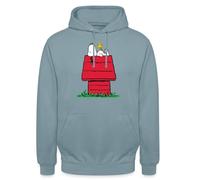 Spreadshirt Peanuts Snoopy Et La Niche du Chien Sweat À Capuche Unisexe, L, Bleu fumée
