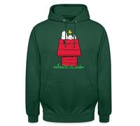Spreadshirt Peanuts Snoopy Et La Niche du Chien Sweat À Capuche Unisexe, L, Vert Bouteille