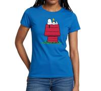 Spreadshirt Peanuts Snoopy Et La Niche du Chien T Shirt Femme, S, Bleu Royal