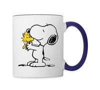 Spreadshirt Peanuts Snoopy Et Woodstock Amis Mug Bicolore, taille unique, blanc/bleu cobalt