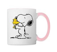 Spreadshirt Peanuts Snoopy Et Woodstock Amis Mug Bicolore, taille unique, blanc/rose