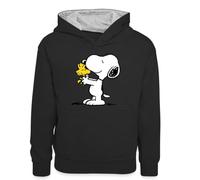 Spreadshirt Peanuts Snoopy Et Woodstock Amitié Sweat À Capuche Contrasté Ado, XL (12/13 Ans), Noir/Gris chiné