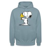 Spreadshirt Peanuts Snoopy Et Woodstock Amitié Sweat À Capuche Unisexe, M, Bleu fumée