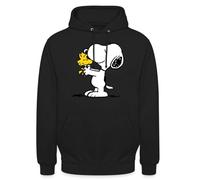 Spreadshirt Peanuts Snoopy Et Woodstock Amitié Sweat À Capuche Unisexe, S, Noir