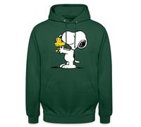 Spreadshirt Peanuts Snoopy Et Woodstock Amitié Sweat À Capuche Unisexe, S, Vert Bouteille