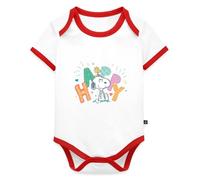 Spreadshirt Peanuts Snoopy Happy Body Bébé Bio Manches Courtes Contrasté, 56 (0-2 mois), blanc/rouge