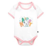 Spreadshirt Peanuts Snoopy Happy Body Bébé Bio Manches Courtes Contrasté, 74 (6-9 mois), blanc/rose
