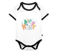 Spreadshirt Peanuts Snoopy Happy Body Bébé Bio Manches Courtes Contrasté, 86 (12-18 mois), blanc/noir