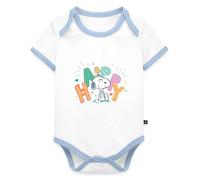 Spreadshirt Peanuts Snoopy Happy Body Bébé Bio Manches Courtes Contrasté, 92 (1,5-2 ans), blanc/bleu clair