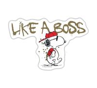 Spreadshirt Peanuts Snoopy Like A Boss Citation Cool Autocollant/Sticker, 10 x 10 cm, blanc mat