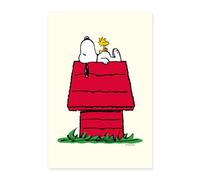Spreadshirt Peanuts Snoopy Woodstock Und Die Hundehütte Poster 60x90 cm, taille unique, blanc