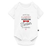 Spreadshirt Perfection Tonton Humour Body Manches Courtes Bébé Bio, 80 (9-12 mois), blanc
