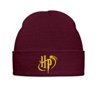 Spreadshirt Petit Logo Harry Potter Vif d'or Broderie Bonnet Hiver, Taille Unique, Bordeaux