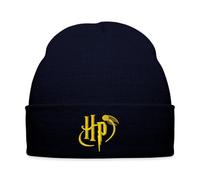 Spreadshirt Petit Logo Harry Potter Vif d'or Broderie Bonnet Hiver, Taille Unique, Marine