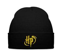 Spreadshirt Petit Logo Harry Potter Vif d'or Broderie Bonnet Hiver, Taille Unique, Noir