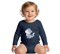 Spreadshirt Petit Loup Mignon Body Manches Longues Bébé Bio, 92 (1,5-2 ans), bleu marine