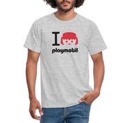 Spreadshirt Playmobil I Love Playmobil en Rouge T Shirt Homme, L, Gris chiné
