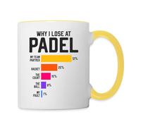 Spreadshirt Pourquoi Est-Ce Que Je Perds Au Padel Cadeau Padel Tennis Mug Bicolore, taille unique, blanc/jaune
