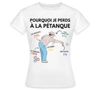 Spreadshirt Pourquoi Je Perds À La Pétanque Humour Boules Cadeau Petanque Bouliste T Shirt Femme, L, Blanc