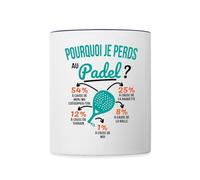 Spreadshirt Pourquoi Je Perds Au Padel Cadeau Padel Rigolo Mug Bicolore, taille unique, blanc/bleu cobalt