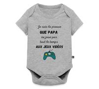 Spreadshirt Preuve Papa Gaming Nerd Phrase Drôle Manette Body Manches Courtes Bébé Bio, 80 (9-12 mois), gris chiné