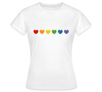 Spreadshirt Queer Rainbow Hearts LGBTQIA+ Cadeau Pride T Shirt Femme, XL, Blanc