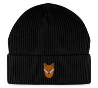 Spreadshirt Renard Rusé Broderie Bonnet Pêcheur Bio, Taille Unique, Noir