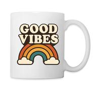 Spreadshirt Rétro Arc-en-Ciel Énergie Positive Vibrations Good Vibes Mug Blanc, taille unique, blanc