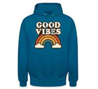 Spreadshirt Rétro Arc-en-Ciel Énergie Positive Vibrations Good Vibes Sweat À Capuche Unisexe, S, Bleu Profond