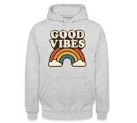 Spreadshirt Rétro Arc-en-Ciel Énergie Positive Vibrations Good Vibes Sweat À Capuche Unisexe, S, Gris Clair chiné