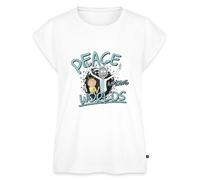 Spreadshirt Rick & Morty Peace Among Worlds T-Shirt À Manches Retroussées Femme, 3XL, Blanc