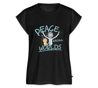 Spreadshirt Rick & Morty Peace Among Worlds T-Shirt À Manches Retroussées Femme, XXL, Noir