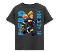 Spreadshirt Sam Le Pompier™ Héros en Action Design Cool T Shirt Enfant, 98/104 (3-4 Ans), Charbon