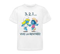 Spreadshirt Schtroumpfs Design 3, 2, 1... Rentrée T-Shirt Enfant, 98/104 (3-4 Ans), Blanc