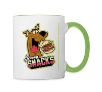 Spreadshirt Scooby-Doo Avec Burger Et Slogan Scooby Snacks Mug Bicolore, taille unique, blanc/vert gecko