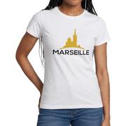 Spreadshirt Silhouette Marseille Ville T Shirt Femme, L, Blanc