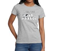 Spreadshirt Snoopy Charlie Brown Sally Lucy Abbey Road Illustration Peanuts T-Shirt Femme, S, Gris chiné