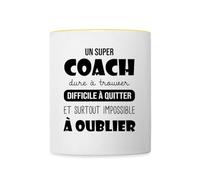 Spreadshirt Super Coach Difficile À Quitter Cadeau Coach Entraîneur Mug Bicolore, taille unique, blanc/jaune