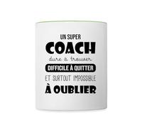 Spreadshirt Super Coach Difficile À Quitter Cadeau Coach Entraîneur Mug Bicolore, taille unique, blanc/vert gecko