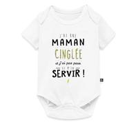 Spreadshirt Super Maman Cinglé - Bon Fête Maman - Cadeau Naissance Rigolo Avec Message Humoristique Body Manches Courtes Bébé Bio, 86 (12-18 mois), blanc
