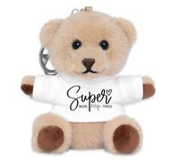Spreadshirt Super Maman Citation Drôle Cadeau Fête des Mères Porte-clés Peluche, Taille Unique, Blanc