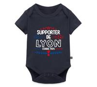 Spreadshirt Supporter de Lyon Comme Papa Foot Lyonnais Cadeau Fête des Pères Body Manches Courtes Bébé Bio, 74 (6-9 mois), bleu marine