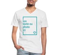 Spreadshirt T-Shirt Classique Col V Homme À Personnaliser avec Photo Et Texte T Shirt Homme Col V, L, Blanc