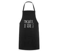 Spreadshirt Tablier Homme Femme Humour T'inquiète Je Gère, Tablier Cuisine Barbecue Taille Réglable, Idée Cadeau Fête des Pères, Fête des mères, Anniversaire, Noël, taille unique, noir