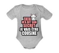 Spreadshirt Tata Je Vais Être Cousine Annonce Grossesse Tante Idée Cadeau Body Bébé Bio Manches Courtes, 80 (9-12 mois), gris chiné